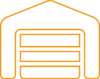Icona di un magazzino raffigurato in colore arancione su sfondo a scacchiera.