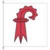 Flag of the Swiss canton Basel-Landschaft, in white a left-turned Basel staff with seven red crabs (Gothic decorations) on the pommel.