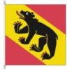 Fahne vom Schweizer Kanton Bern, in Rot ein gelber Rechtsschrägbalken, belegt mit einem schreitenden schwarzen Bären mit roten Krallen.