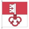 Bandiera del cantone svizzero Obvaldo, divisa da rosso e bianco, con una chiave a tinte alterne.