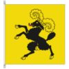 Flag of the Swiss Canton of Schaffhausen, In yellow a leaping black ram with red tongue, yellow crown and manhood, yellow horns and hooves.