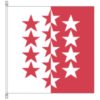 Drapeau du canton suisse du Valais, partagé entre le blanc et le rouge, avec 13 étoiles à cinq branches, disposées en pieux de 4,5,4, de couleurs confondues.